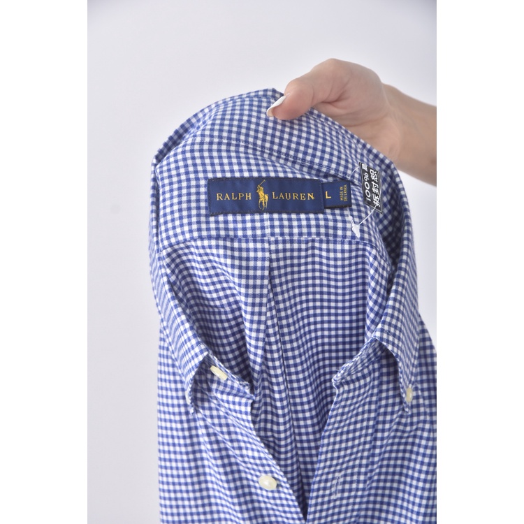 (L) ralph lauren質感格紋藍色襯衫上衣二手衣, , large