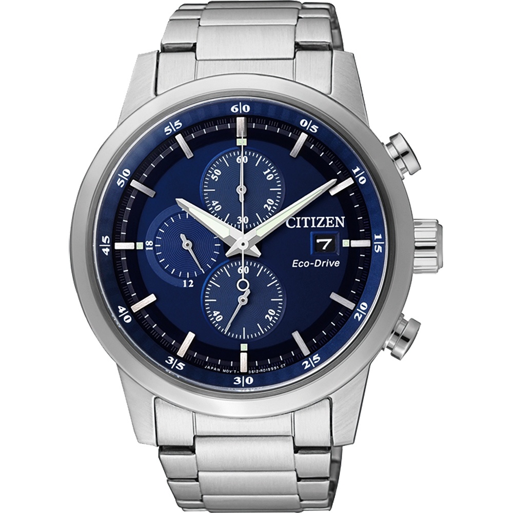 CITIZEN 星辰 Eco-Drive光動能城市計時碼錶-藍/43mm CA0610-52L, , large