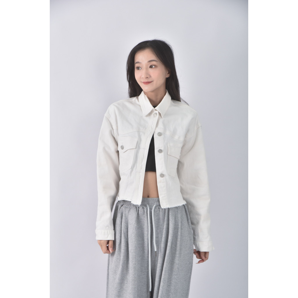 (XL) 【作珩私服】by pink韓牌丹寧牛仔質感素面白色外套二手衣