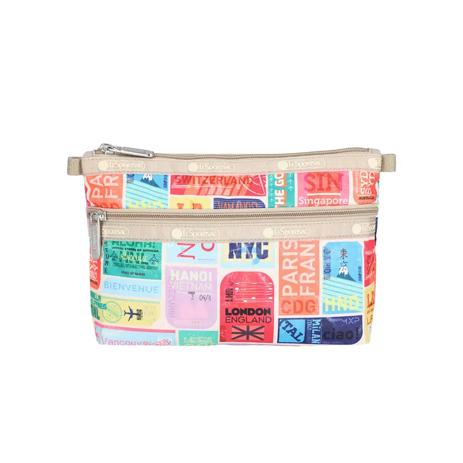 Lesportsac 3-Zip Cosmetic 三層拉鍊化妝包 / 綠色慢旅, , large