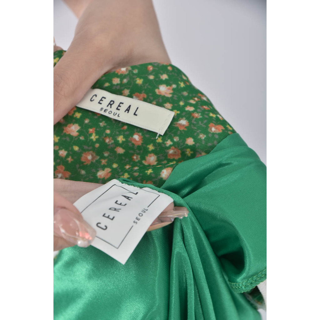 (XL) cercal碎花收腰綠色洋裝二手衣, , large