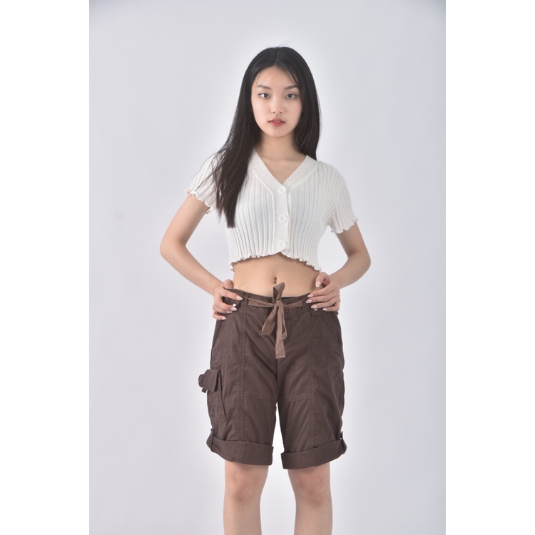 (2XL) abercrombie fitch質感綁帶棕色綁帶短褲二手衣, , large