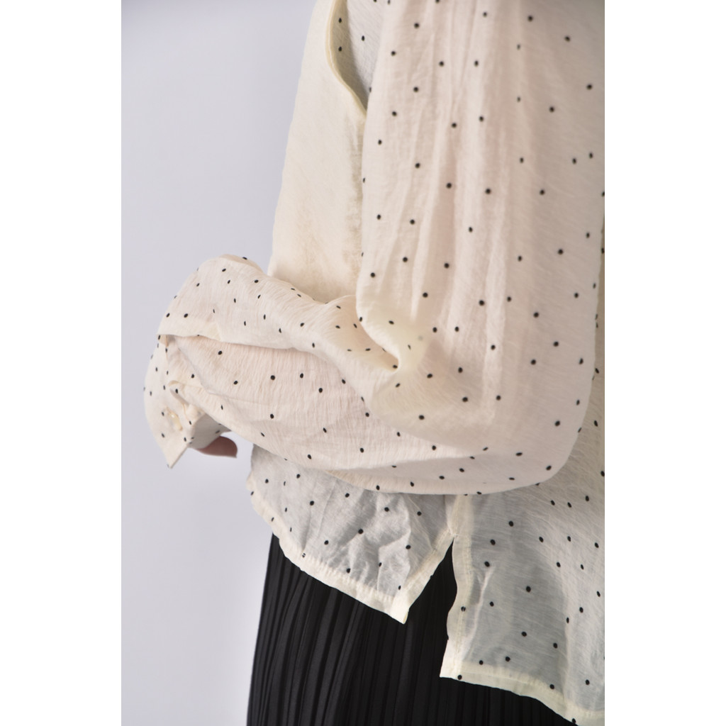 (M) blowing點點透膚黃色長袖上衣二手衣, , large