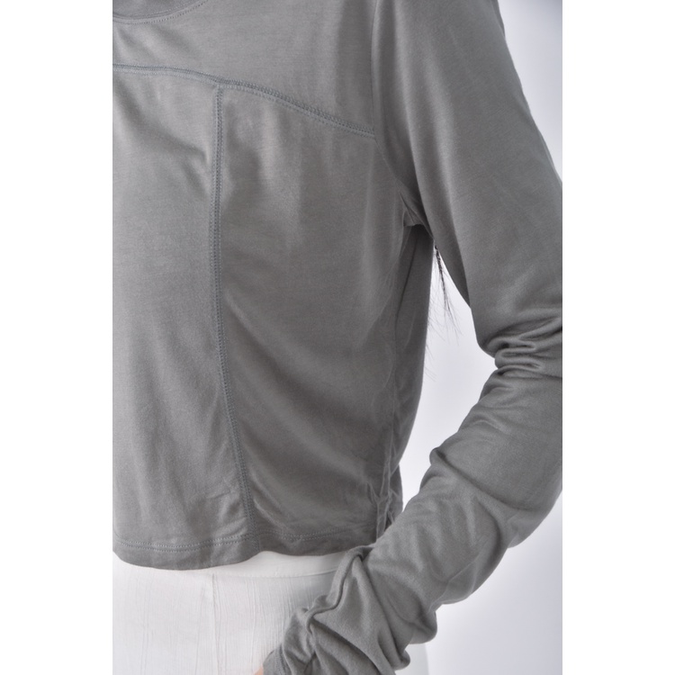 (S) wear to eat修身短版灰色長袖上衣二手衣, , large