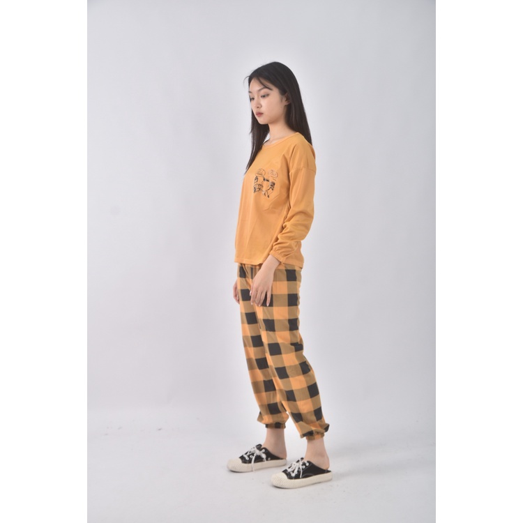 (S) leisure wear格紋黃色套裝二手衣, , large