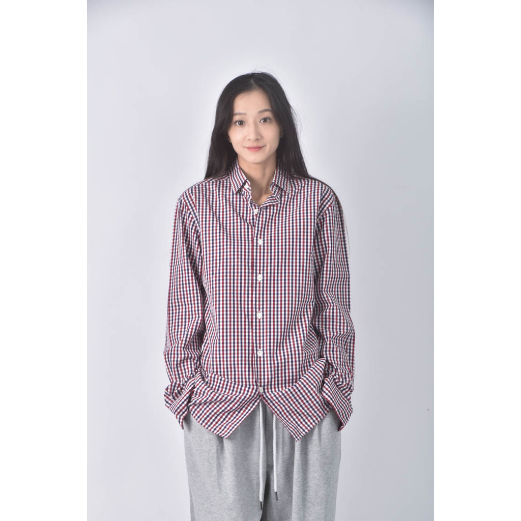 (L) agnes b格紋紅色長袖上衣二手衣, , large