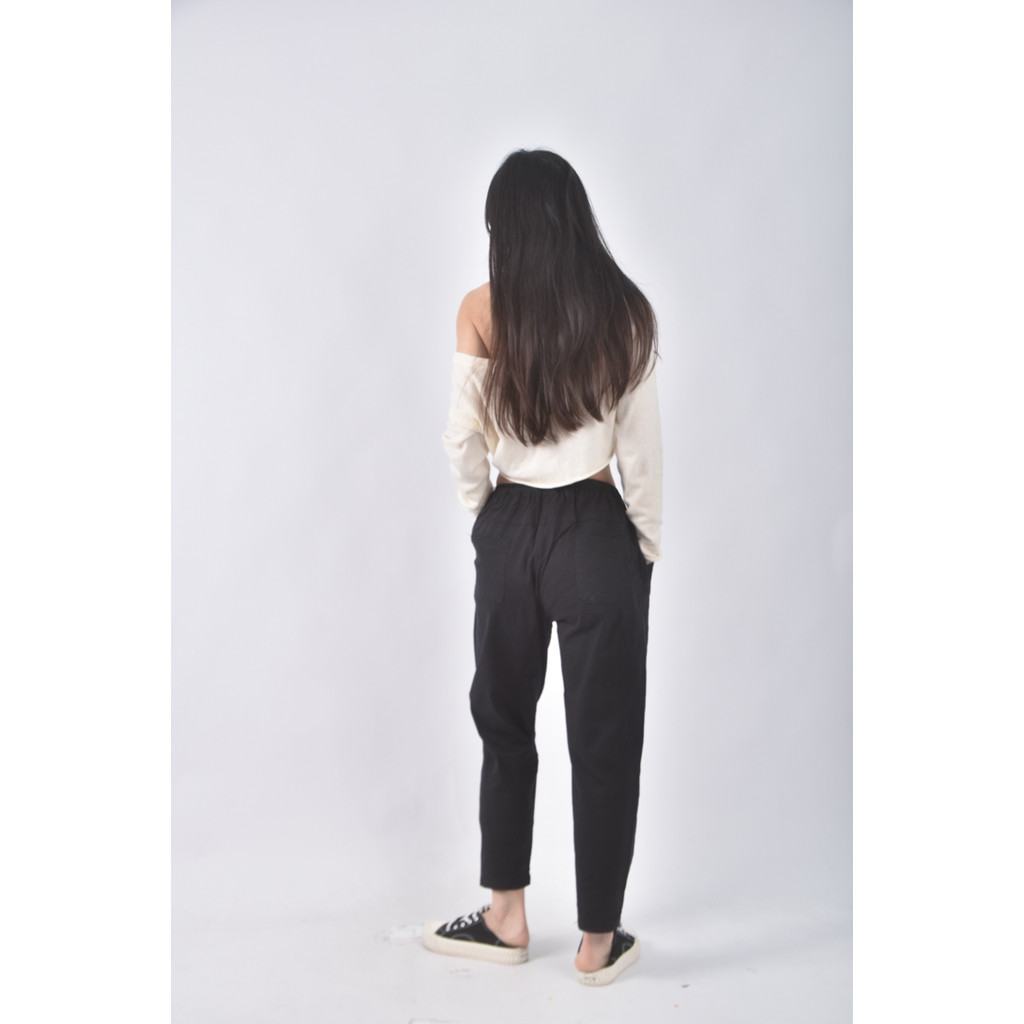 (XL) 高腰寬鬆黑色長褲二手衣, , large