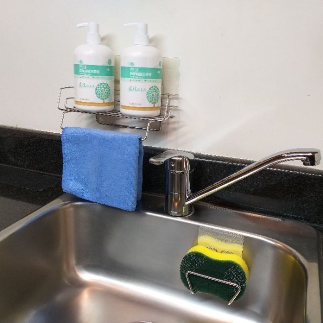 [熊好貼國際] 菜瓜布架 台灣製造SGS認證304不鏽鋼 海綿掛架 水槽掛勾 瀝水掛架 無痕掛架 凹凸紋路牆面可貼, , large