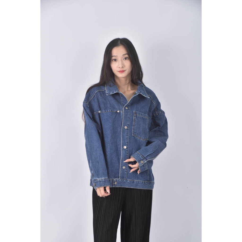 (XL) mosof丹寧牛仔排扣藍色外套二手衣