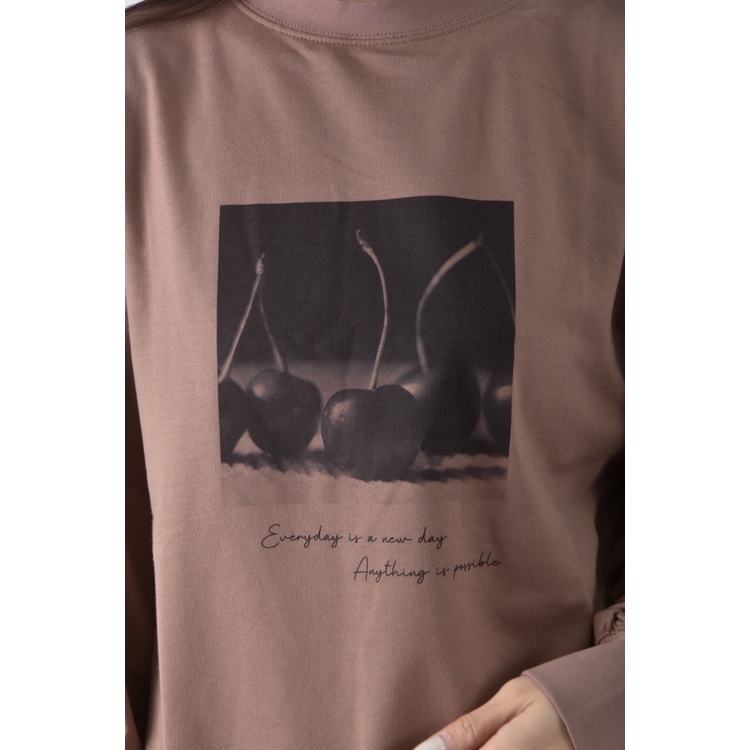(XL) earth music ecology棉質大學T印花棕色長袖上衣二手衣, , large