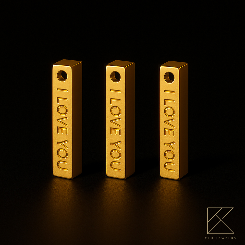 【TLH】黃金墜項鍊 純金999 I LOVE YOU幾何長條 約重0.08錢±0.01, , large