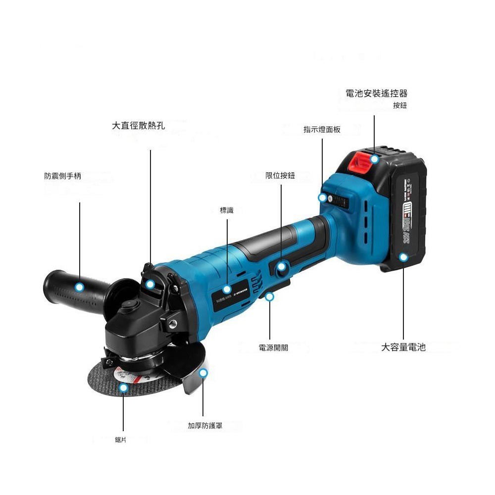 Model 125 5-inch angle grinder, 1 battery and 1 charger (10 batteries), , large