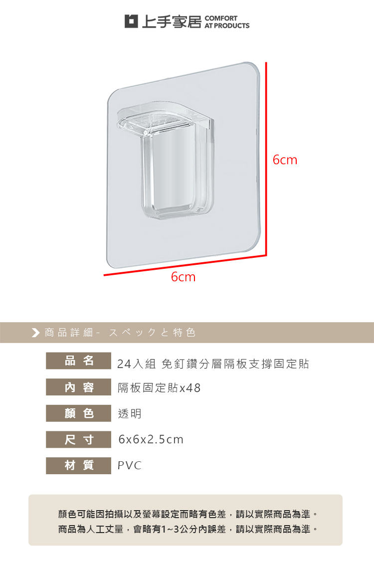 【上手家居】24套組 隱形層板支架-透明(層板支撐架/層板托/隔板貼/層板貼/層架貼/層板固定/無痕層板貼), , large