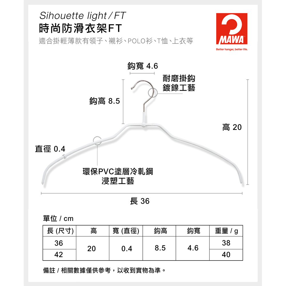 【德國MAWA】德國原裝進口 無痕止滑 時尚簡約衣架45cm 10入/黑, , large
