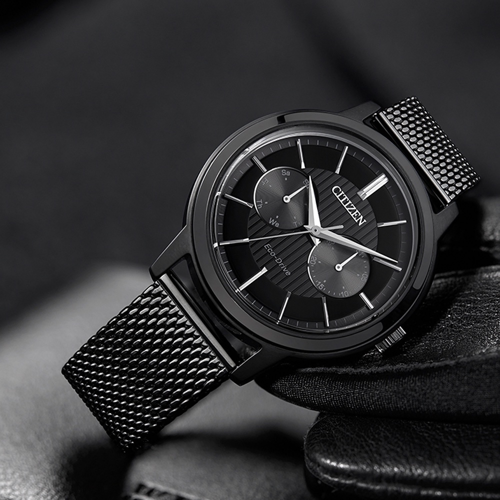 CITIZEN 星辰 光動能 雅痞雙眼Day-Date手錶-曜石黑/41mm BU4034-82E, , large