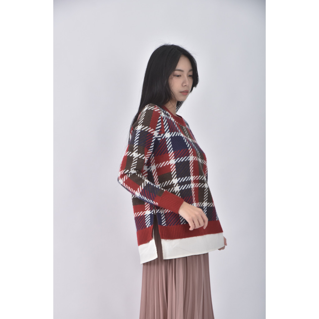 (L) emilie louis羊毛拼接紅色長袖上衣二手衣, , large