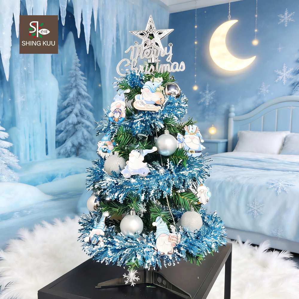 心可樂活-2尺60cm小美好套裝聖誕樹+5號藍白聖誕老公公彩繪木片飾品組_不含燈款_台灣本島免運費, , large