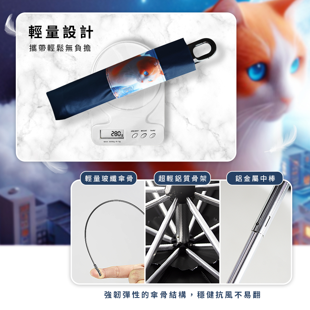 [TDN]月亮貓放大降溫秒收傘 瞬收傘反向傘(防風自動收傘B7433C)海軍藍, , large