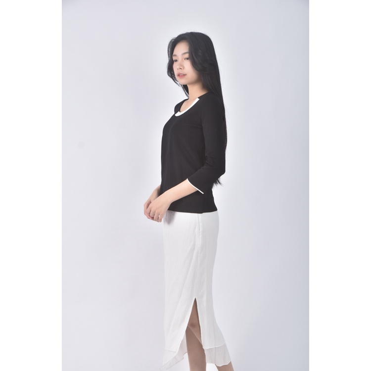 (S) giordano ladies質感跳色袖口黑色長袖上衣二手衣, , large