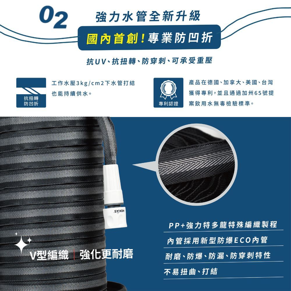 【HOKAS】7.5米專業防凹折強力水管搭配無段水槍組 含鍊條式水龍頭接頭 買整組贈水管收納掛勾, , large