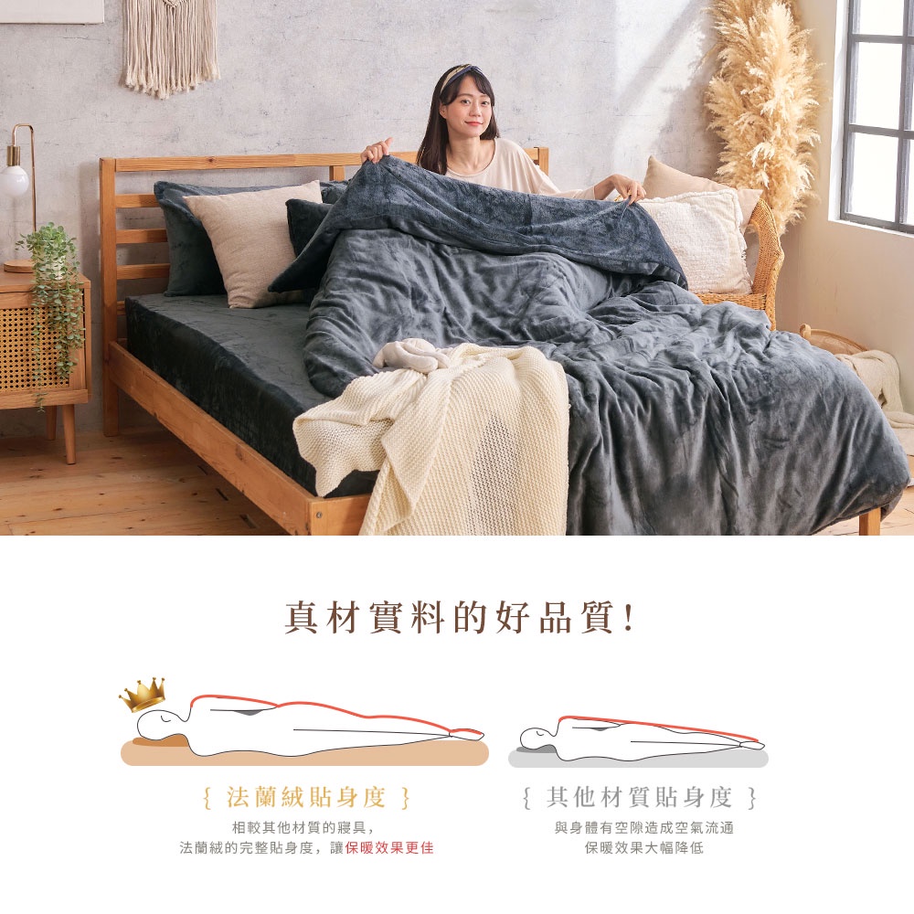 【DUYAN 竹漾】法蘭絨 單人/雙人/加大 床包兩用毯被組 / 沉穩灰, , large