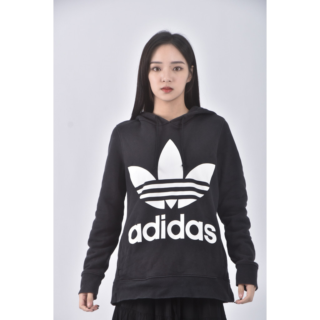 (L) adidas棉質純棉帽T黑色長袖上衣二手衣, , large