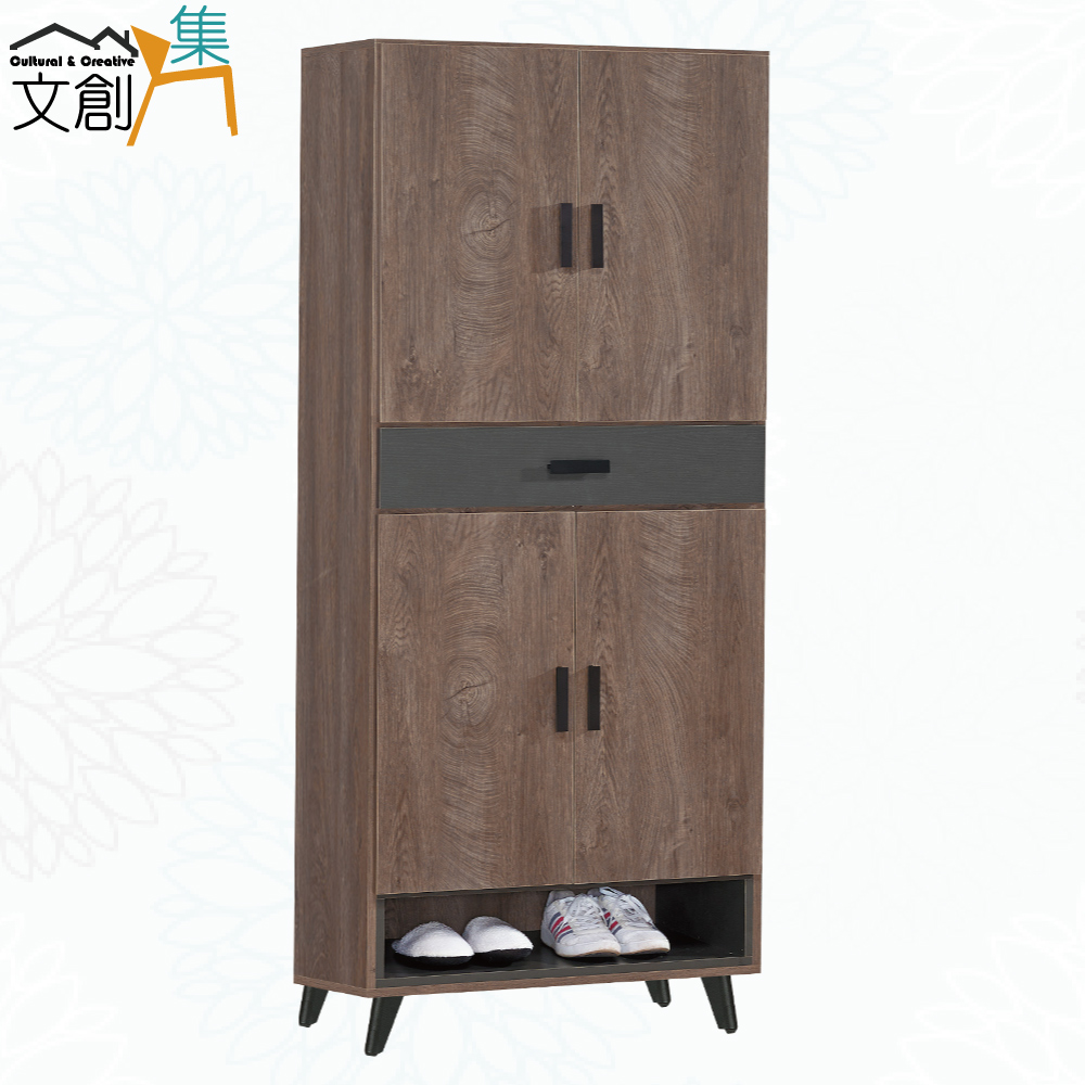【文創集】包曼2.7尺四門單抽高玄關鞋櫃(客約商品)灰橡木紋色系, , large