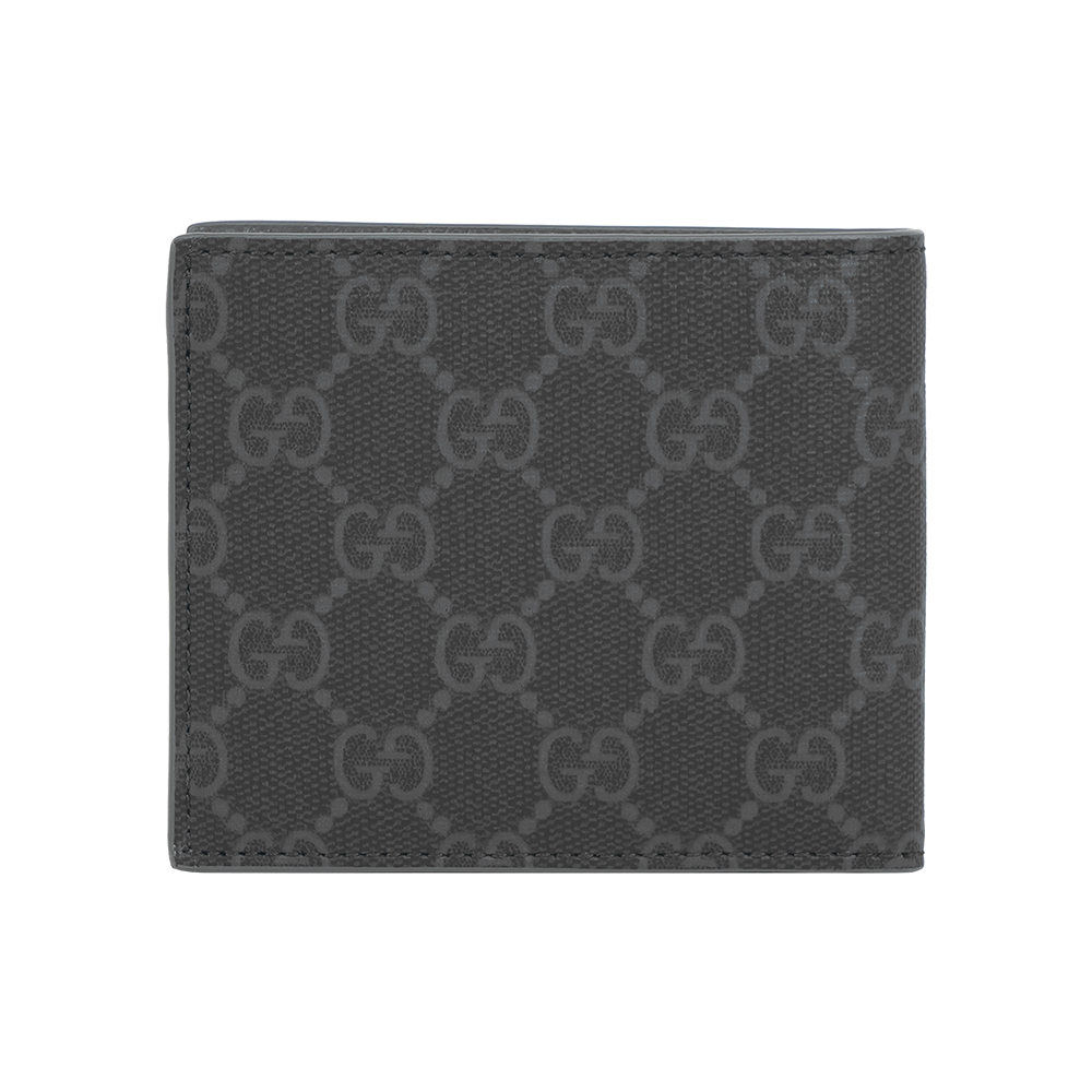 GUCCI 灰色GG Logo 塗層帆布對開8卡短夾(黑色/灰色), , large