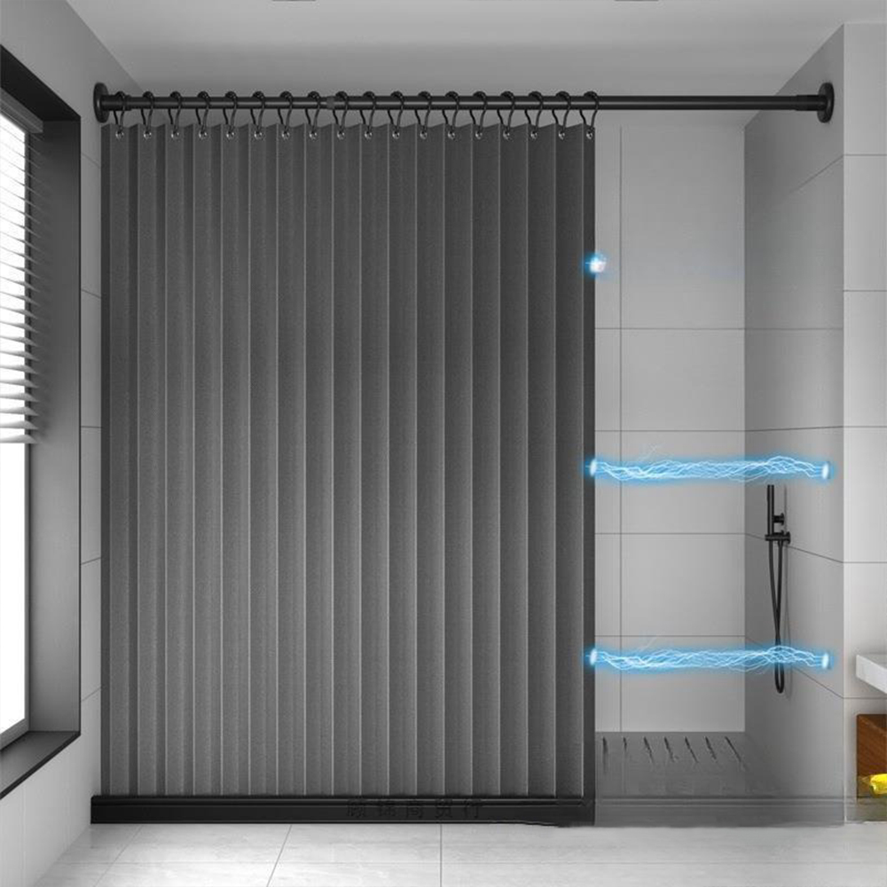 Thickened linen double-sided magnetic folding shower curtain, extra thick, waterproof and mildew resistant, bathroom door curtain, curtain hanging curtain, wet and dry separation curtain, hooks + magnetic snap included.