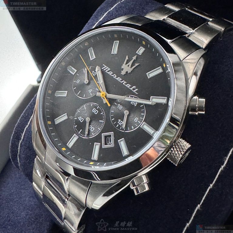 [星晴錶業]MASERATI手錶,42mm,R8853151010黑色錶面銀錶殼銀色精鋼錶帶款, , large