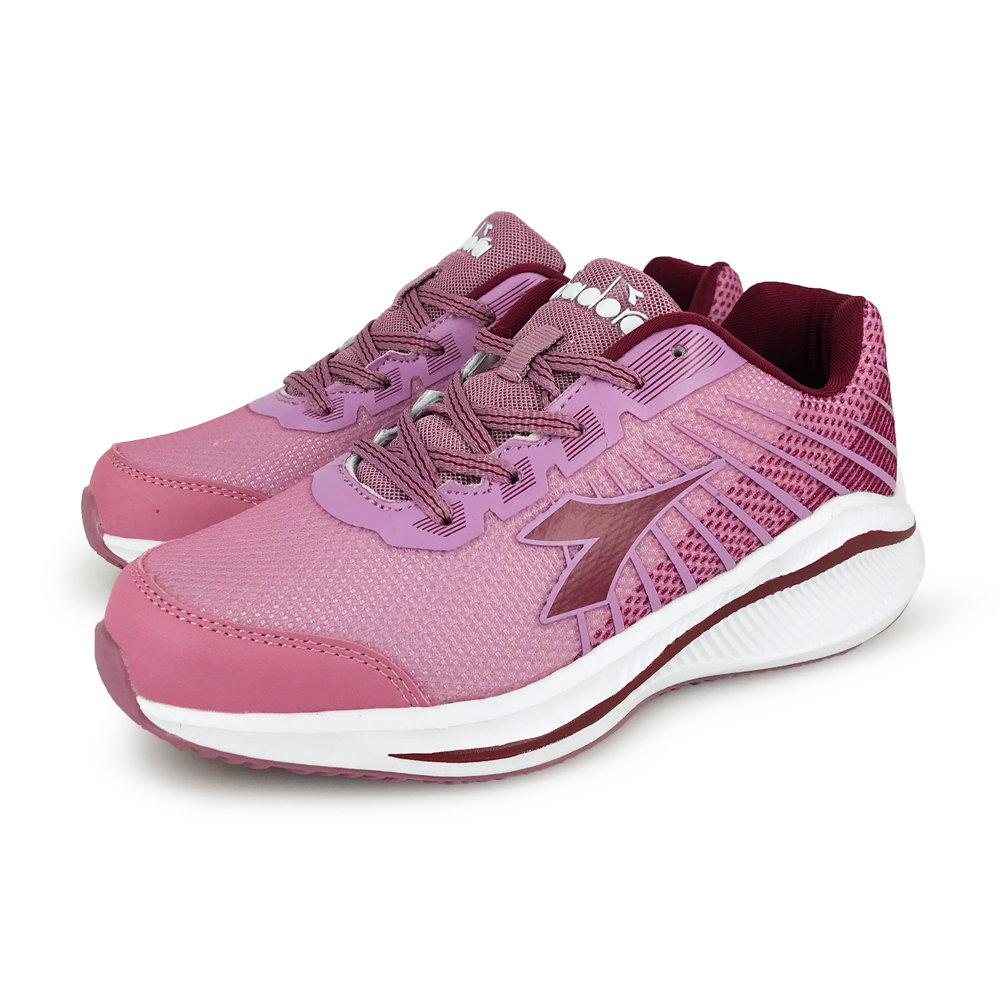 DIADORA迪亞多那 輕量專業慢跑女鞋 女運動鞋 女鞋 透氣 散熱 飛織 保護後跟 Q彈 厚底 減壓 止滑 紫 粉, , large