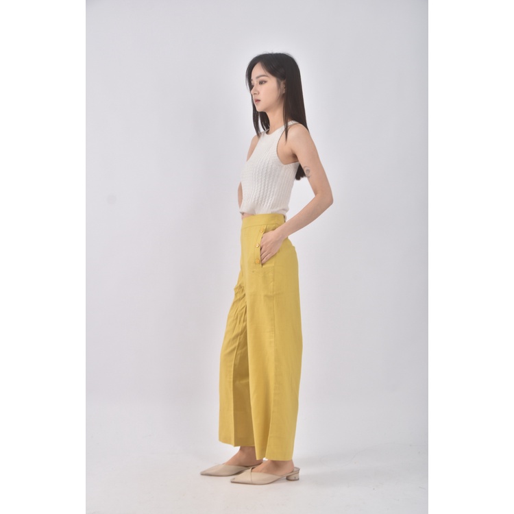 (2XL) etaris steage高腰質感棉質黃色長褲二手衣, , large