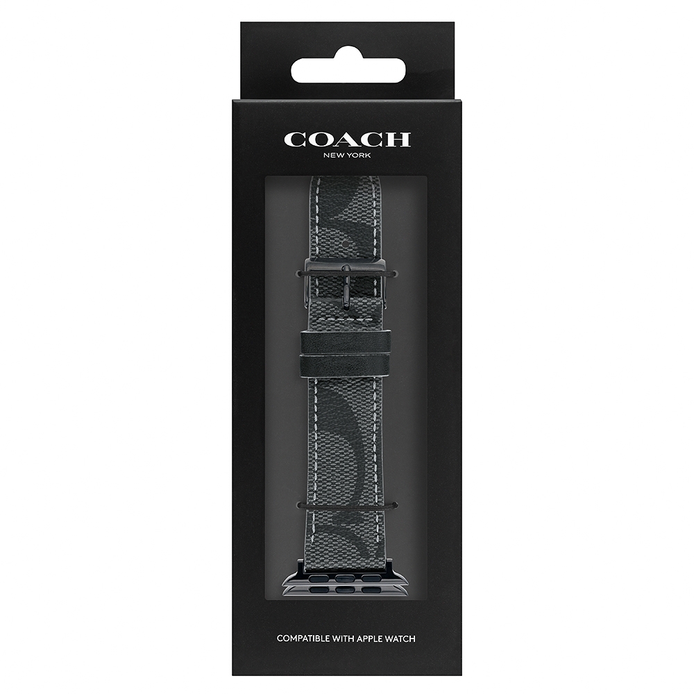 COACH Apple Watch 錶帶 42/44/45mm 適用 皮錶帶 - 鐵灰色 (不含手錶), , large