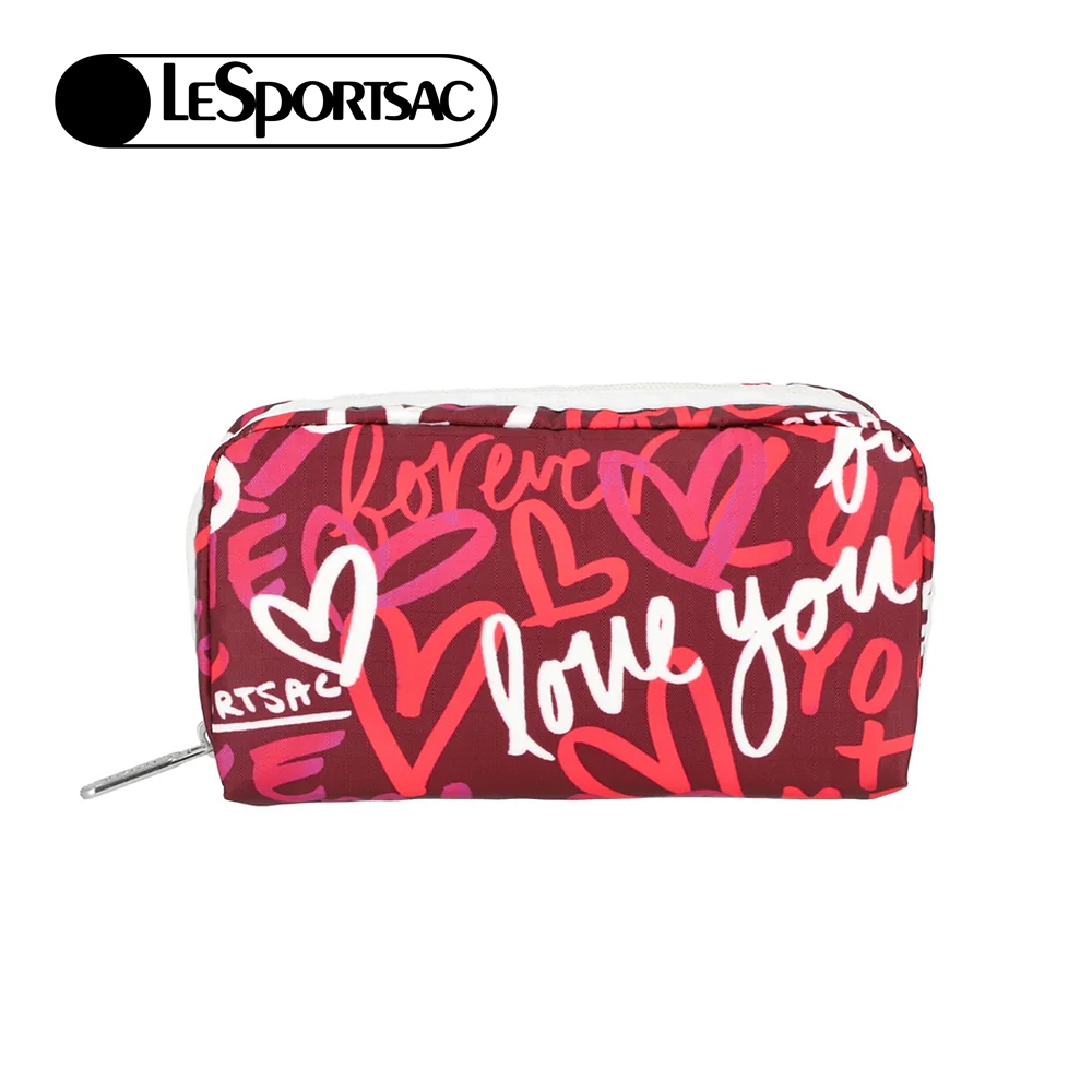 |快速出貨|Lesportsac Rectangular Cosmetic 長形化妝包/ 莓果色愛情手繪風, , large