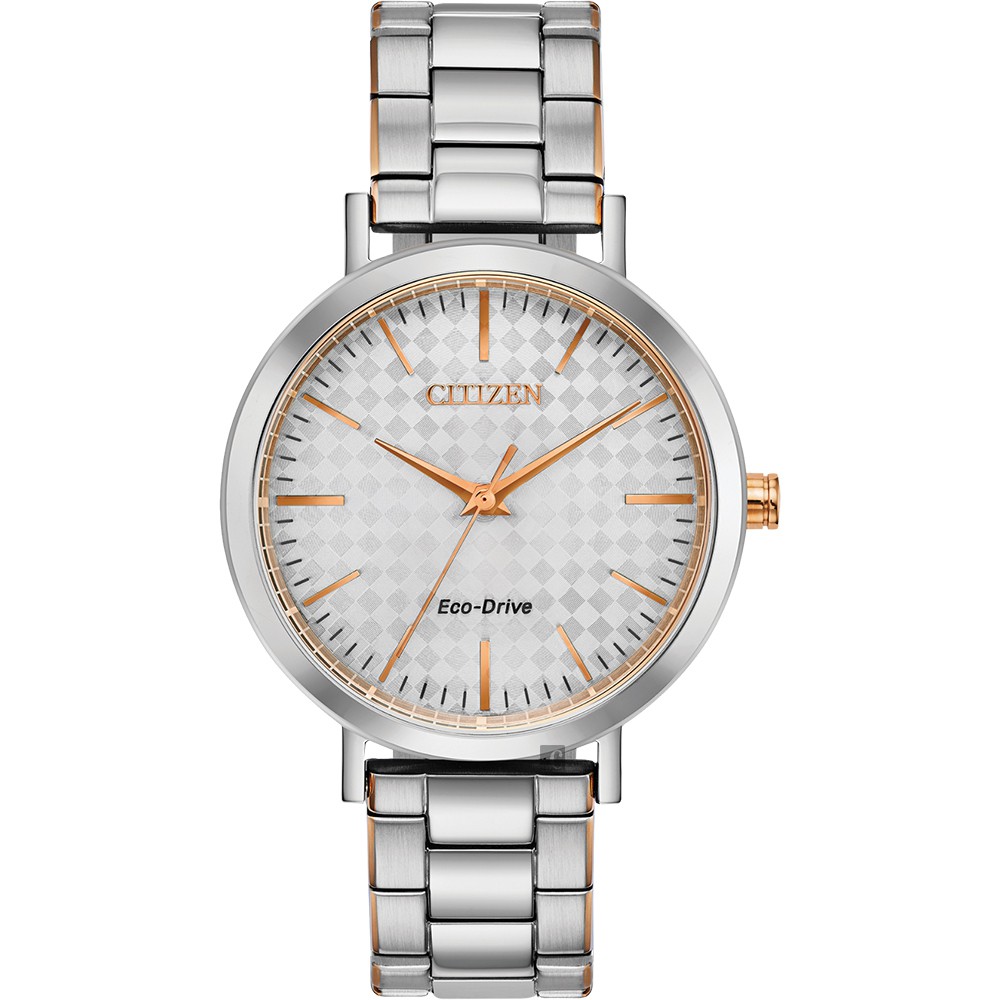 CITIZEN 星辰 光動能格紋女錶-36.5mm(EM0766-50A), , large