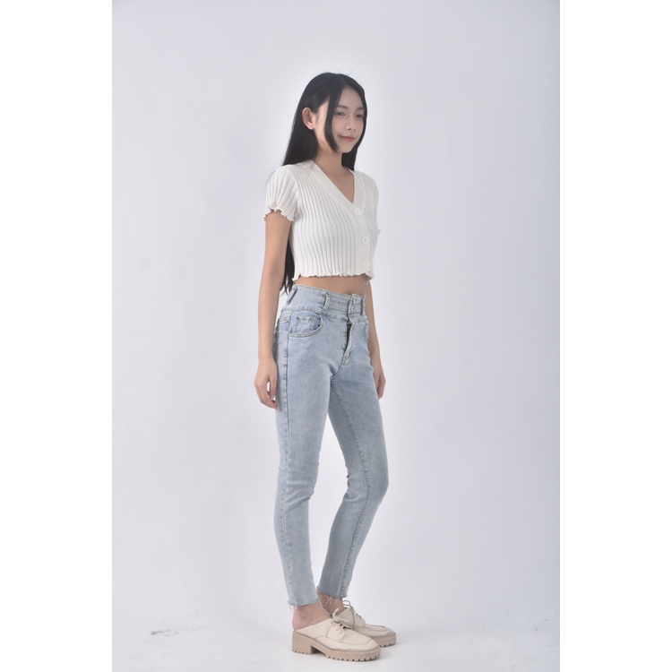 (M) 高腰丹寧牛仔後綁繩藍色長褲二手衣, , large