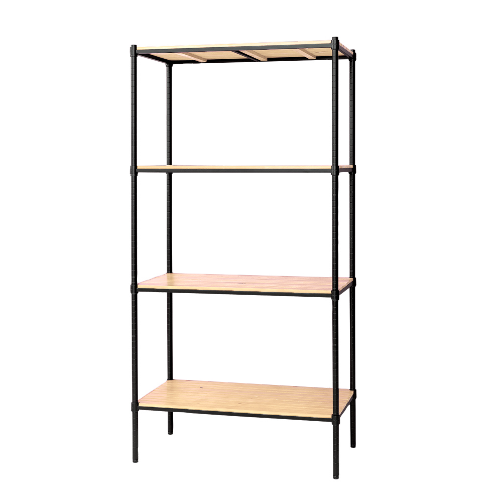 【Y HOUSE】90x45x180cm pine four-layer storage rack rack iron rack - black wood, , large