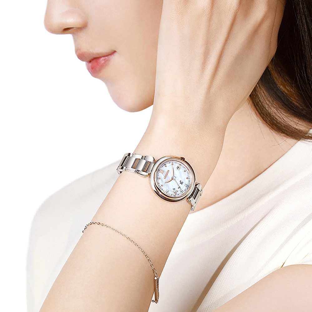 CITIZEN 星辰 XC 心蕊 輕奢限定版 鈦金屬 光動能電波女錶-29mm ES9466-65W, , large