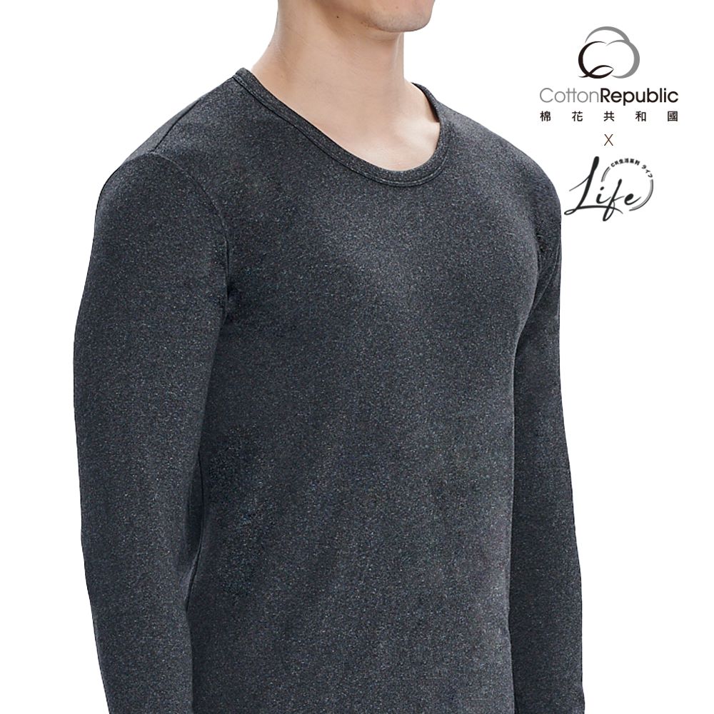 CR熾燒厚刷絨圓領男保暖衣, , large