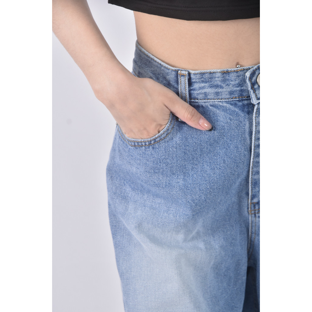 (M) aim高腰丹寧牛仔質感棉質藍色長褲二手衣, , large