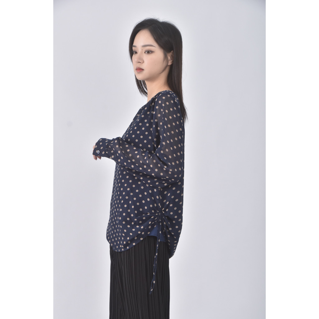 (S) ginkoo質感點點藍色長袖上衣二手衣, , large