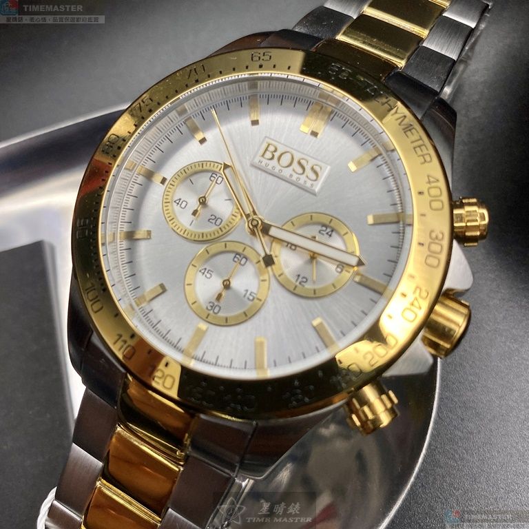 [星晴錶業]BOSS手錶,44mm,HB1512960白色錶面金色錶殼金銀相間精鋼錶帶款, , large