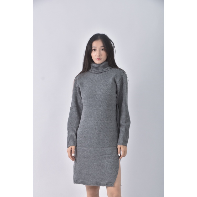 (M) 質感針織高領灰色洋裝二手衣