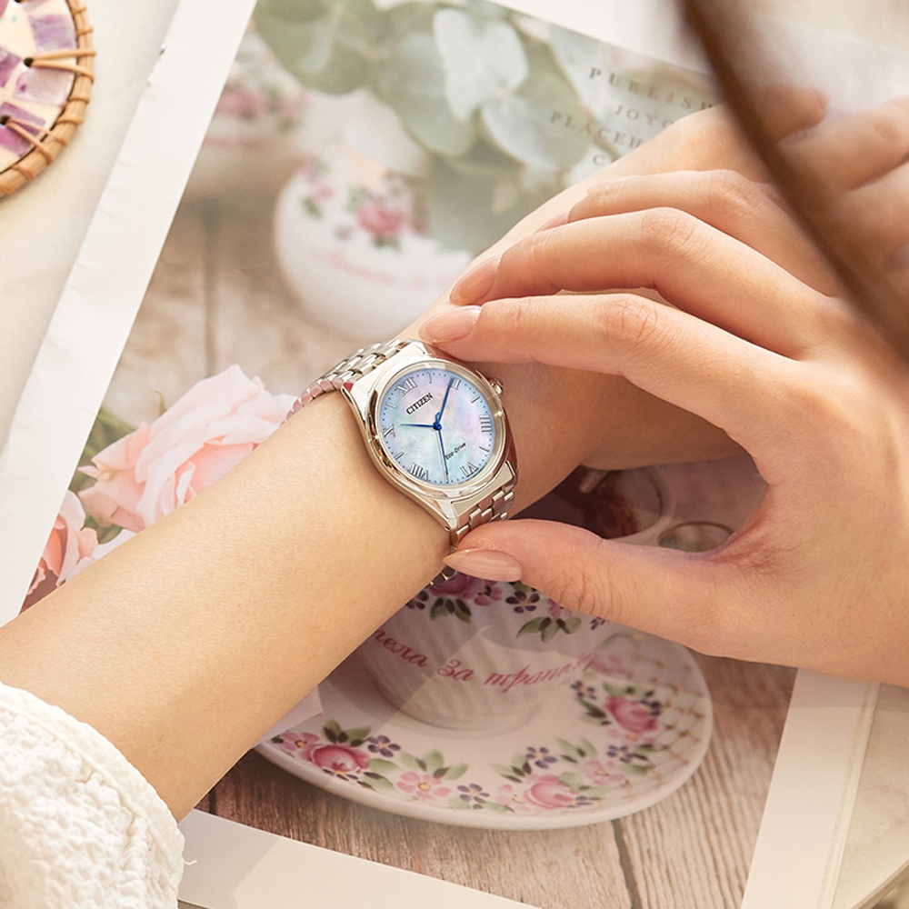 CITIZEN 星辰 L系列 珍珠貝光動能大三針女錶 EM1140-80D, , large
