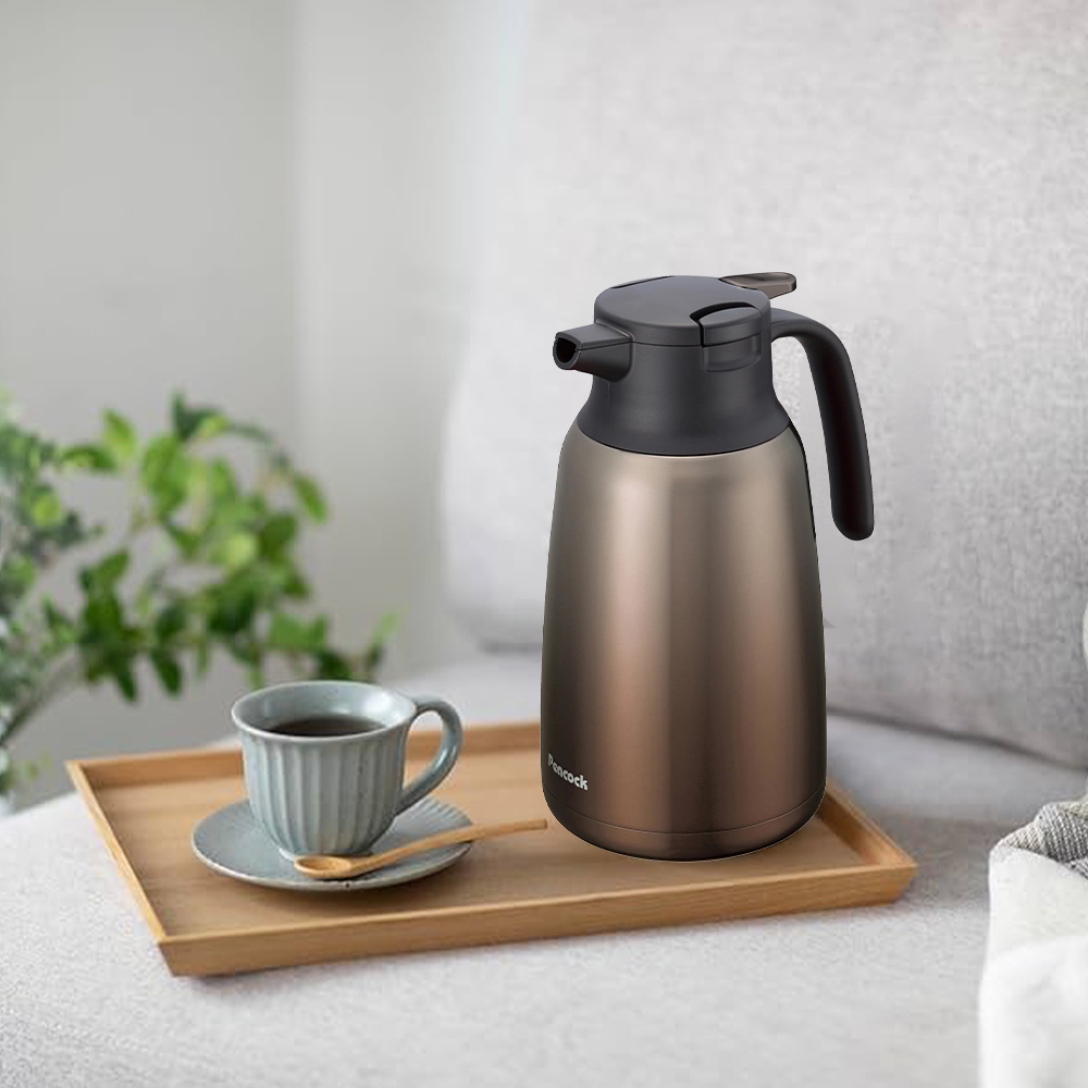 【日本孔雀Peacock】真空斷熱不鏽鋼保溫壺保溫瓶 1.0L-原鋼色(一鍵按壓出水), , large