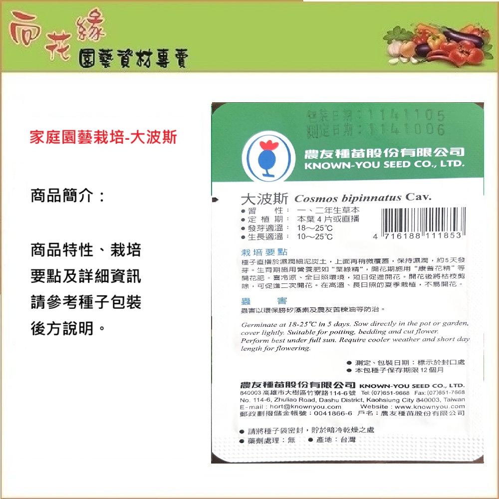 【向花緣】農友 大波斯 - 花卉種子, , large