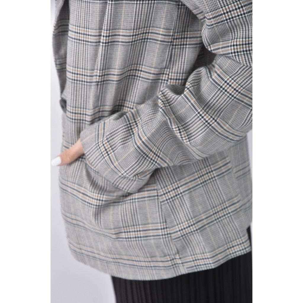 (S) zara西裝墊肩格紋黑色外套二手衣, , large