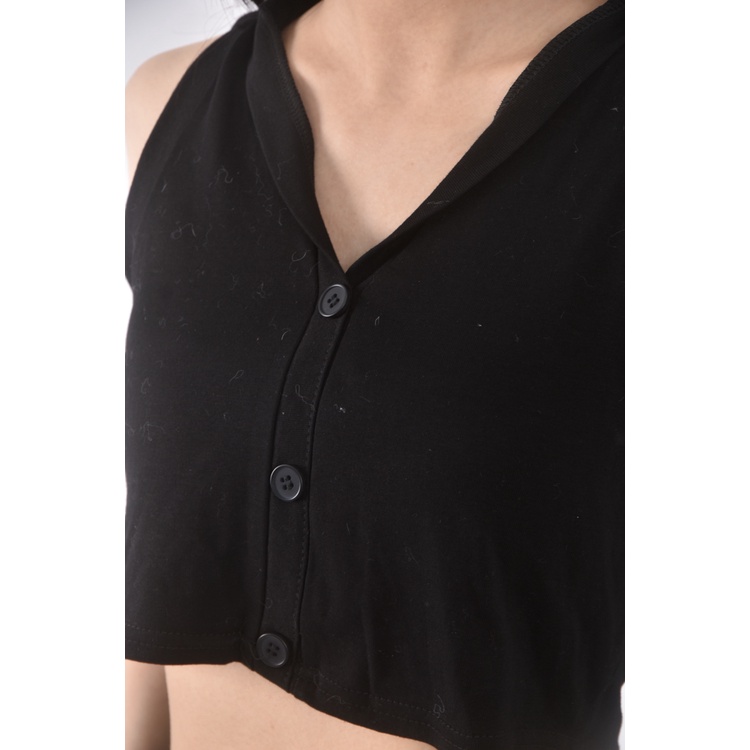 (S) 【智恩私服】dfx修身短版質感無袖黑色上衣二手衣, , large