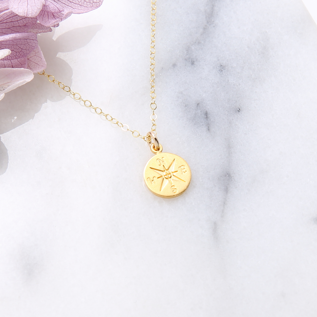 【Angel & Me】Good Luck Compass s925 sterling silver 24k gold plated necklace, , large