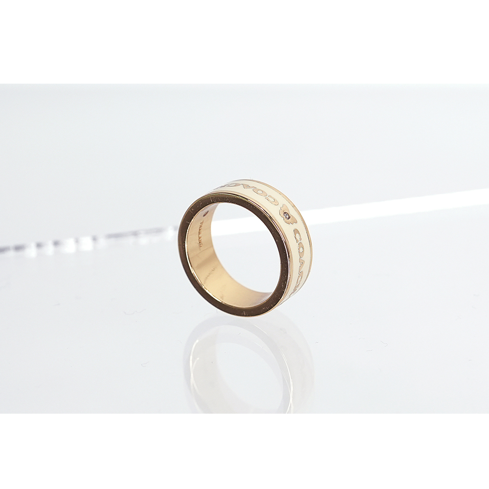 COACH 愛心及星星圖案琺瑯戒指/6號/白色/金色, 白色/金色, large